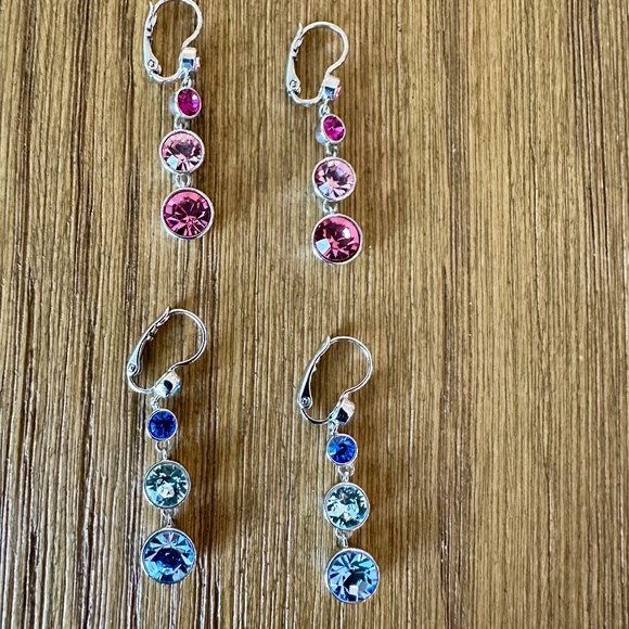 Pair of Pink and Blue Drop Silver Tone Fashion Earrings - Picture 1 of 2